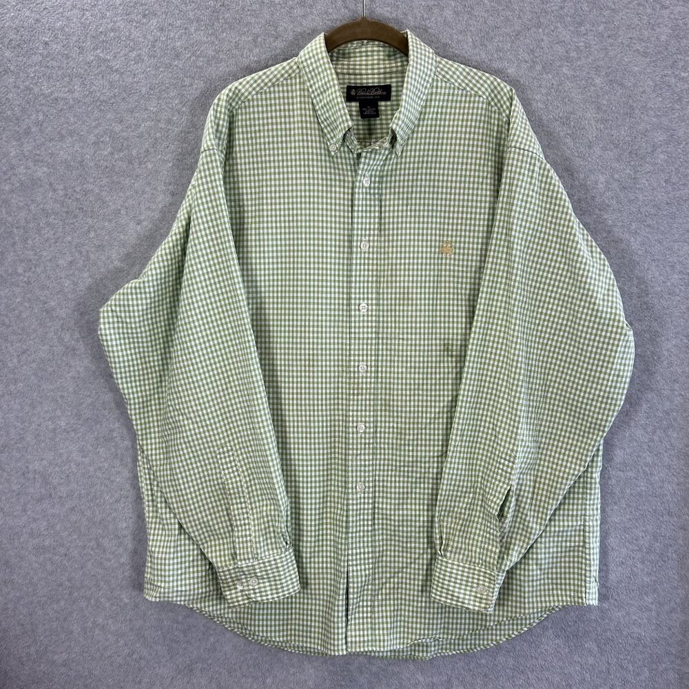 Brooks Brothers Mens Green Gingham Checked Button-Down Shirt XL 100% Supima Cott